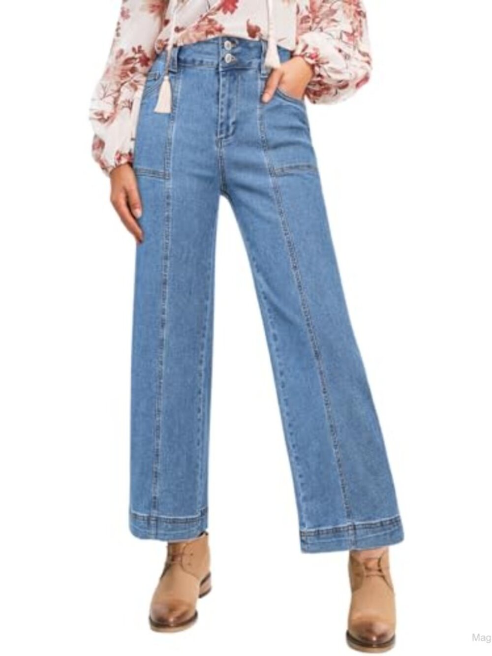 High Waisted Wide Leg Cropped Straight Leg Denim Jeans